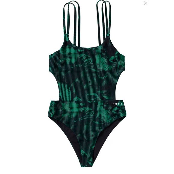 Mystic Jorun Cutout Swimsuit One Piece Women Women 38/8 Green Black Beach - Picture 2 of 13